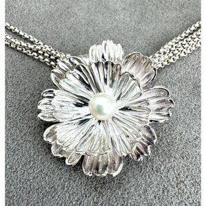 JOSEPH ESPOSITO ESPO Sterling Silver 4-Chain NECKLACE + FLOWER PENDANT w/ Pearl